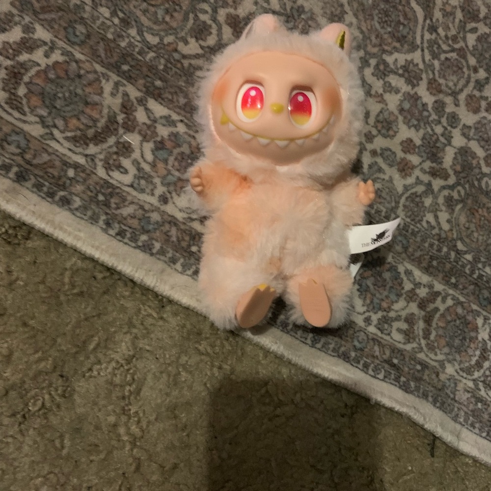 Plush Cat Toy with Pink Accents
